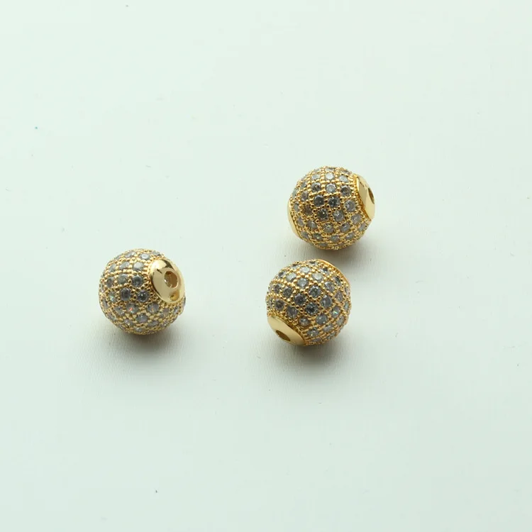 6MM/8MM/10MM real gold plated round brass beads mirco pave with zircons for DIY handmade jewelry making
