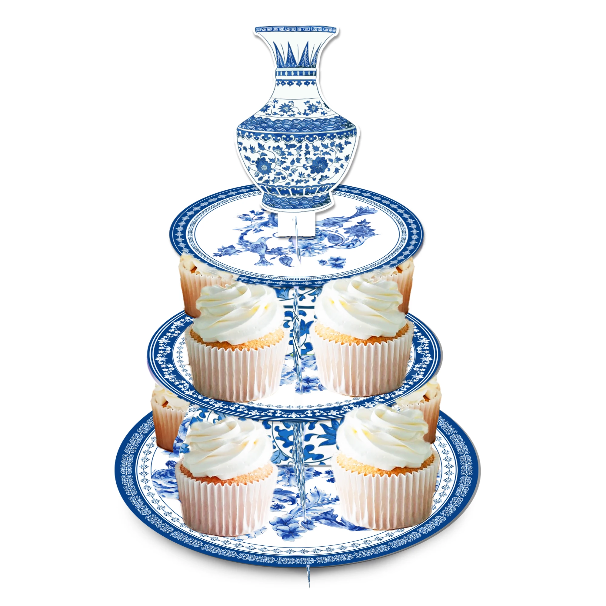 Huancai в китайском стиле Вечерние подставка для свадебного торта 3 уровня кекс стенд держатель синий и белый фарфор украшения вечеринок детей подарок на день рождения