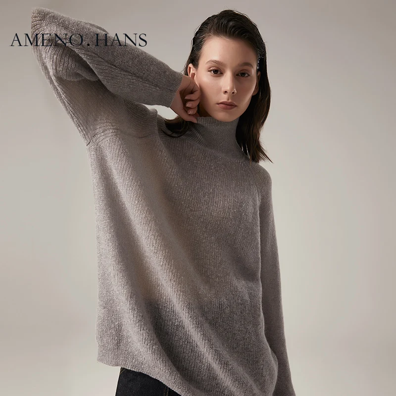 2022 women high neck jumper long mohair hollow out sweater women knit custom sweater