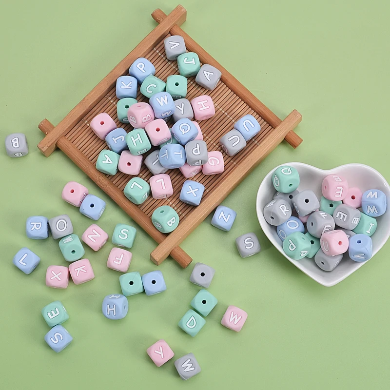 2024 Hot Selling Cute Baby Alphabet Beads Food Grade Bpa Free 12mm Baby Teething Beads Chewable Letter Beads For Pacifier Chain