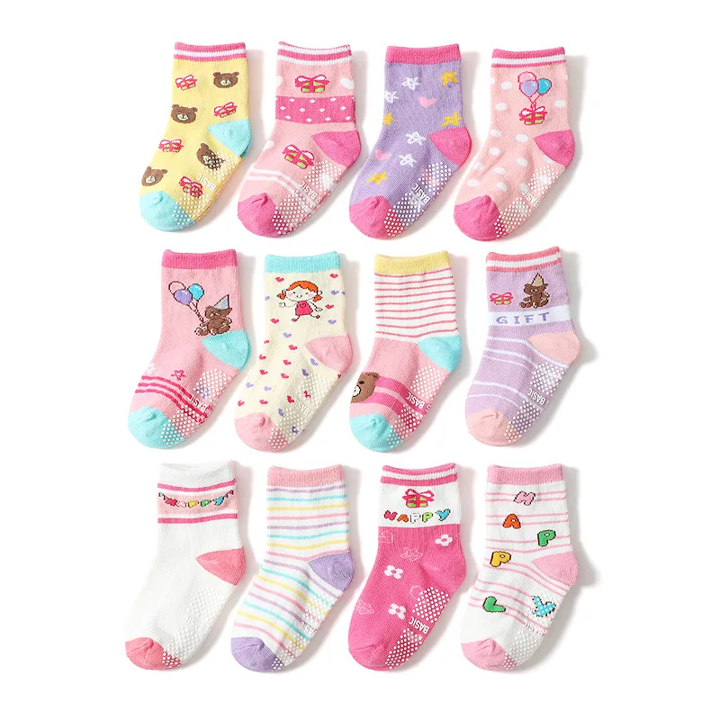 knee high kid socks Cute Cartoon Animals Floor Socks With Grips Newborn Baby Toddler Organic Cotton Anti Slip Slipper Walk Socks