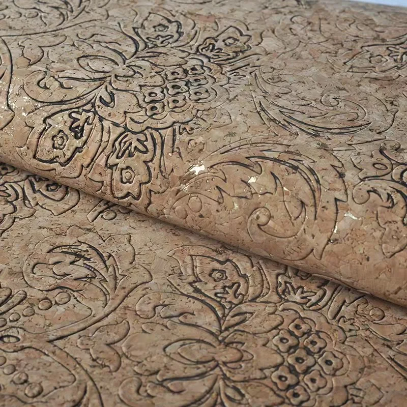 embossing design floral texture real cork fabric synthetic leather custom leather for bags , desk mats , notebook cover , wall