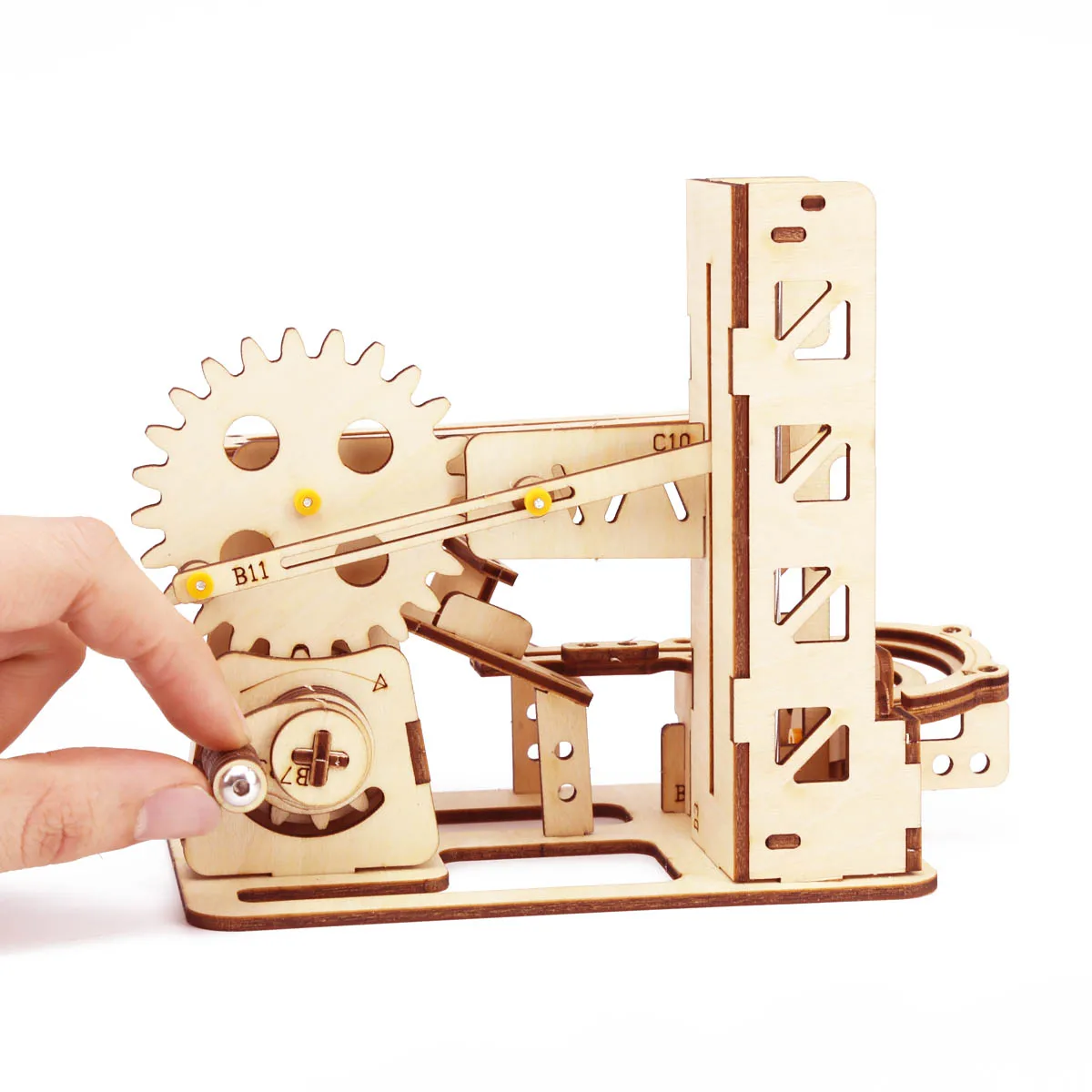 Wooden Jigsaw ball rolling machine building science physics maze ball assembly model laser cutting educational toy