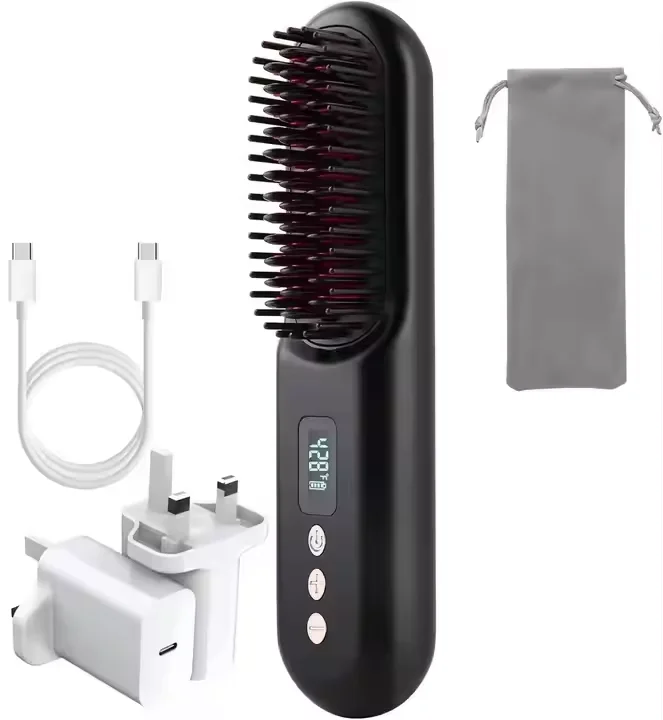 Electric Hot Air Brush Ceramic Hair Straightener Comb Anti-hair Loss Massage Comb Wireless Hair Straightener Comb