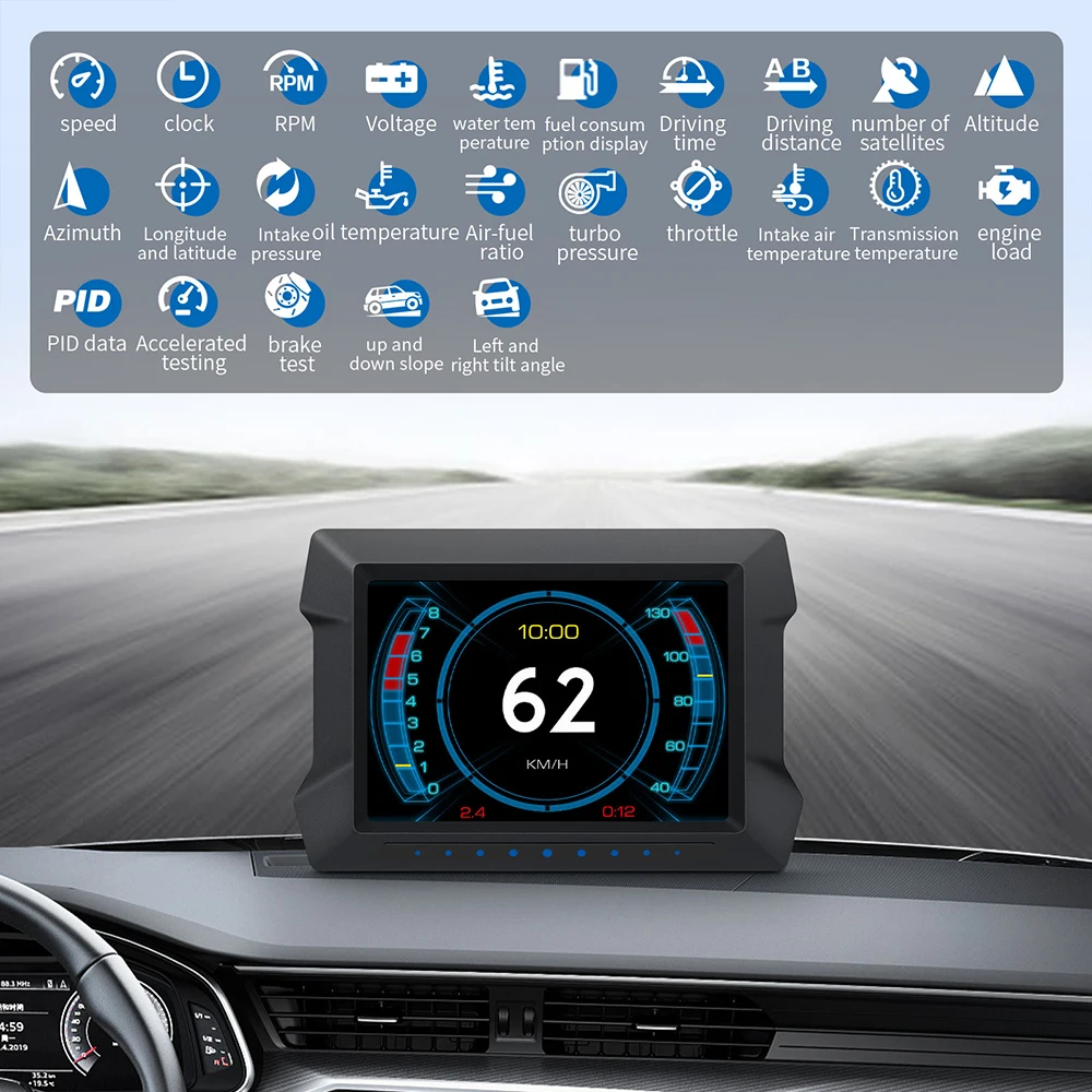 Совершенно новая версия P22 Car HUD OBD2 + GPS Счетчик наклона ЖК-дисплей hud с 12 видами языков проекционный