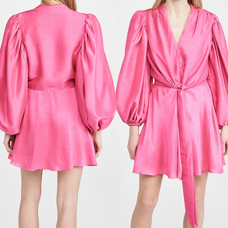 Party Club Lady Skirt Mini 2021 Deep V Neck Pink Club Dress Women Dresses Casual Summer Korean Clothes Dress