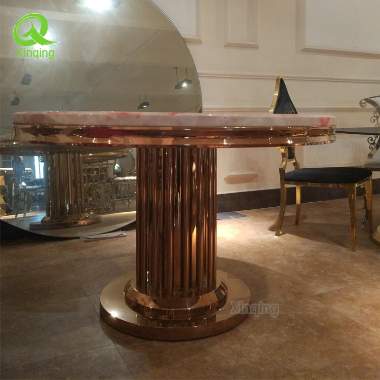 
rose Gold stainless steel base white marble top luxury dining round wedding tables 