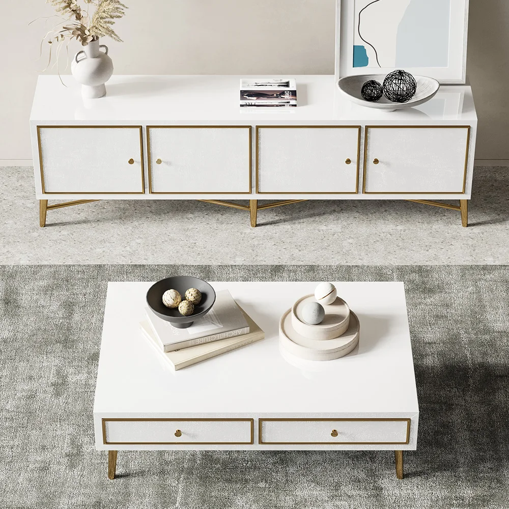 Luxury Modern Nordic Design White Gold TV Stand TV Table Basse Console Tables Tea Side Coffee Table Living Room Furniture