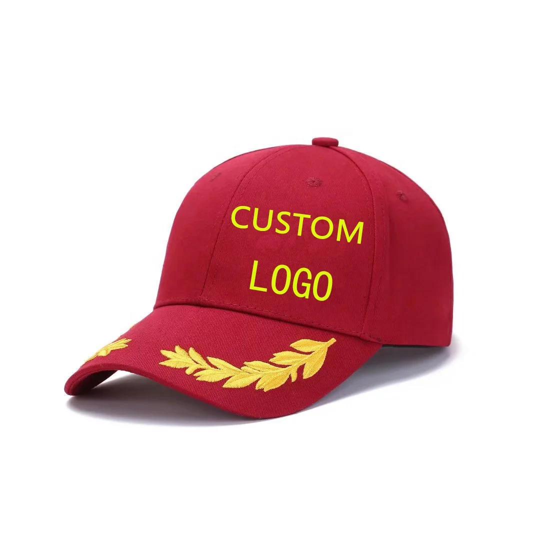 Custom fashion high quality yellow and black cap boys festival running summer casquette 6 panel cotton golden leaf hat