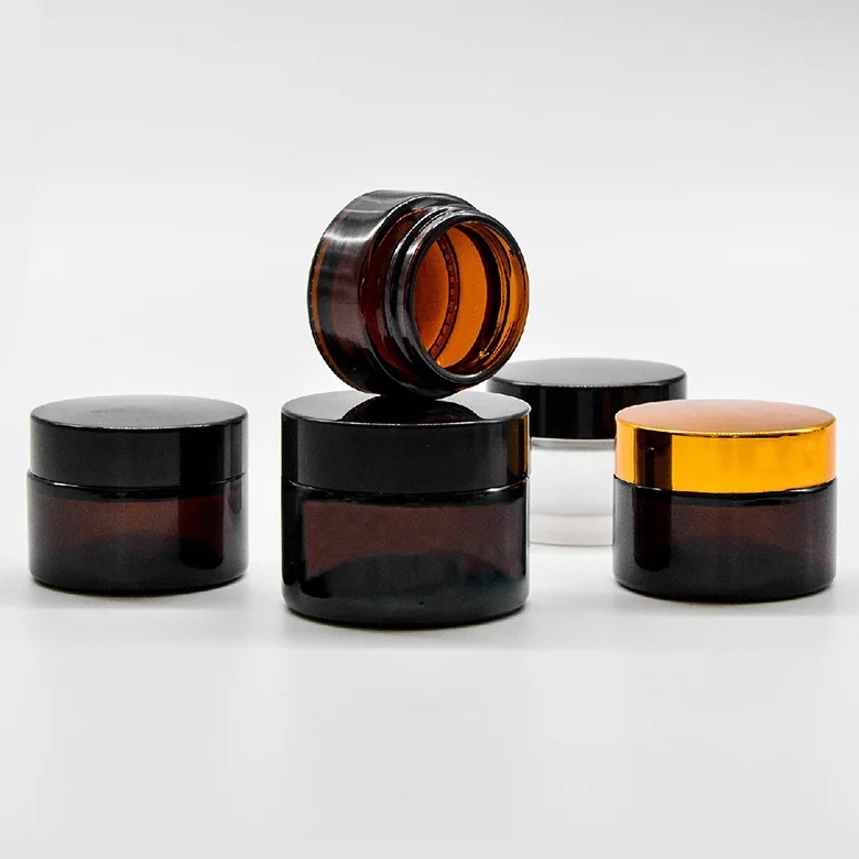 10ml 20ml 30ml 50ml cosmetic glass cream jar amber brown with lid matte black wide mouth glass jar
