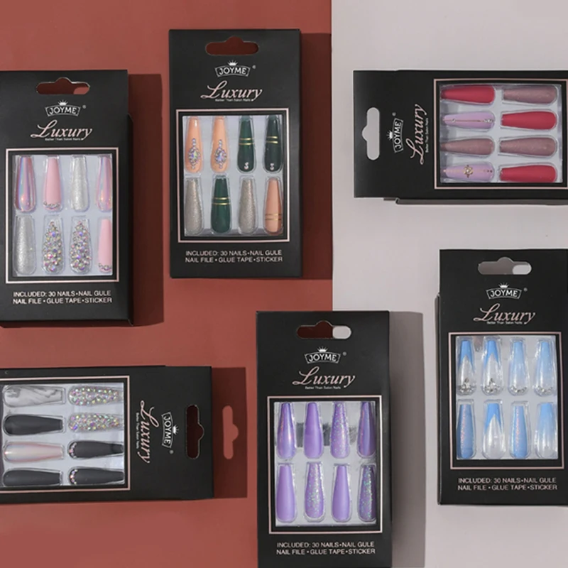 European and American high quality Mixed Color  tie-dye gradient purple coffin false nail with 3d drill