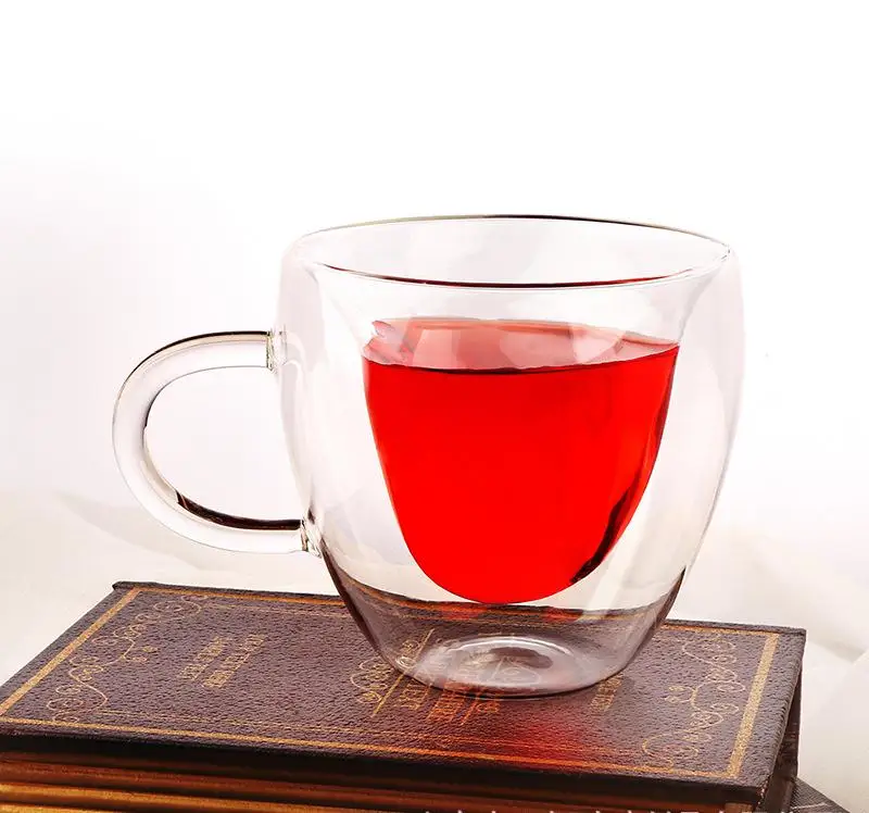 Heat-Resisting Wine Glasses Tea Mugs Milk creative water tea juice Drinkware Double wall Heart Love Shaped Glass Cup