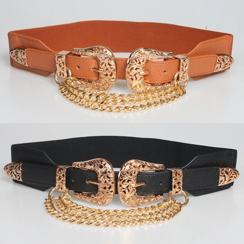 Women Elastic Stretchy Vintage Wide Waist Cinch Belt with Buckle