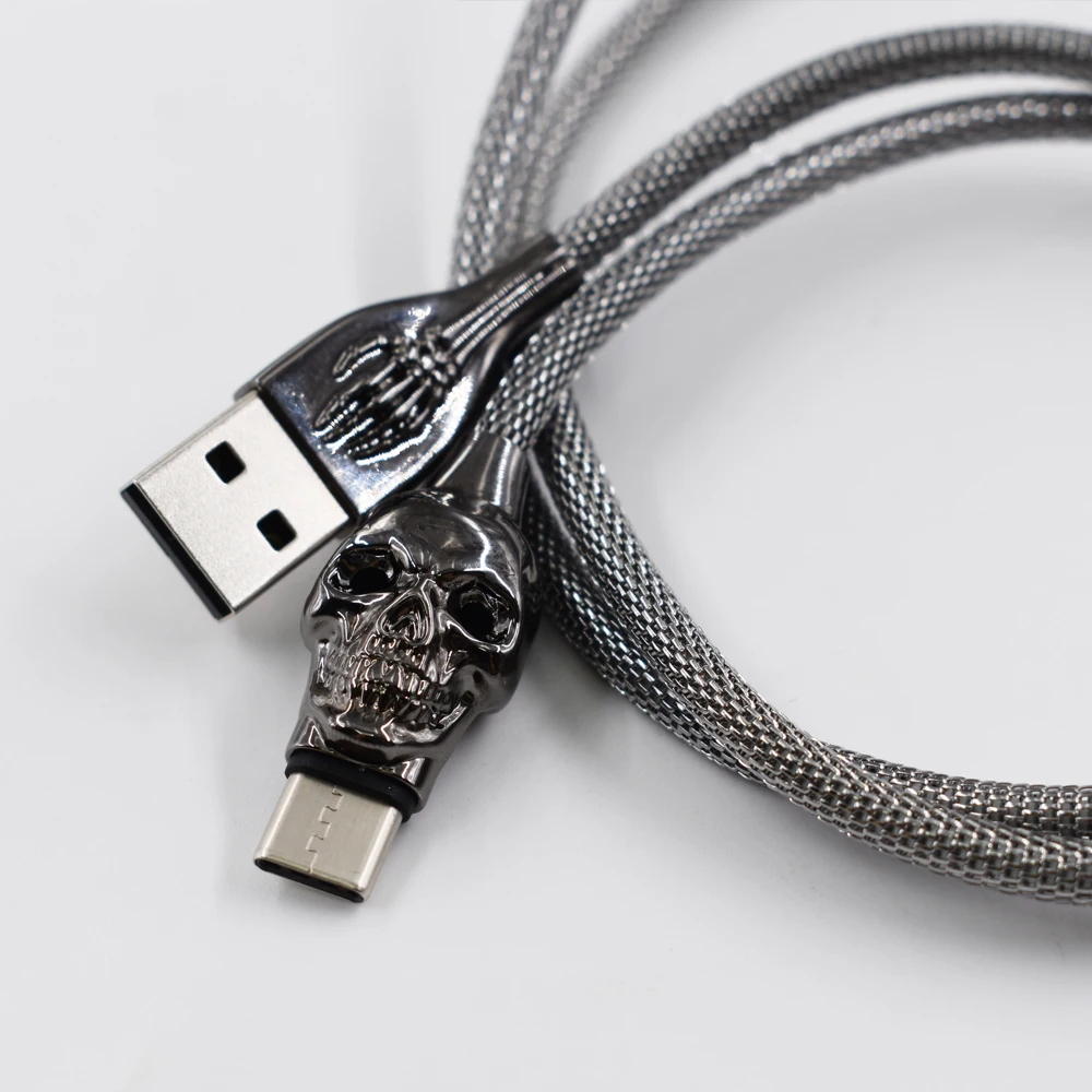 Europe best selling usb charging cable America fashion super cool skull micro usb cable type c with led light for iPhone