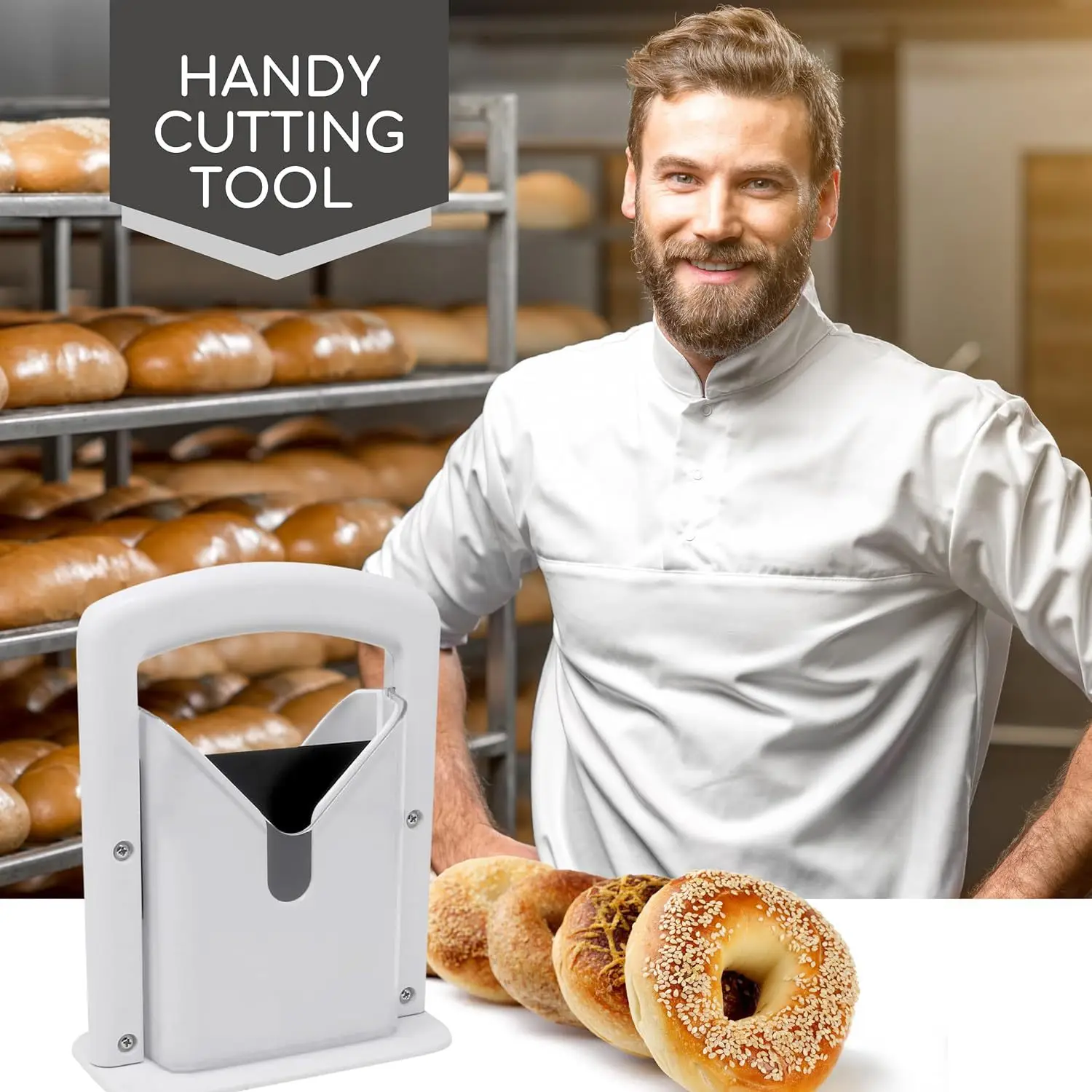 Hot Selling Stainless Steel Manual Bagel Guillotine Slicer Easy Grip Handle Bread Cutter Kitchen Accessories Baking Tools Metal