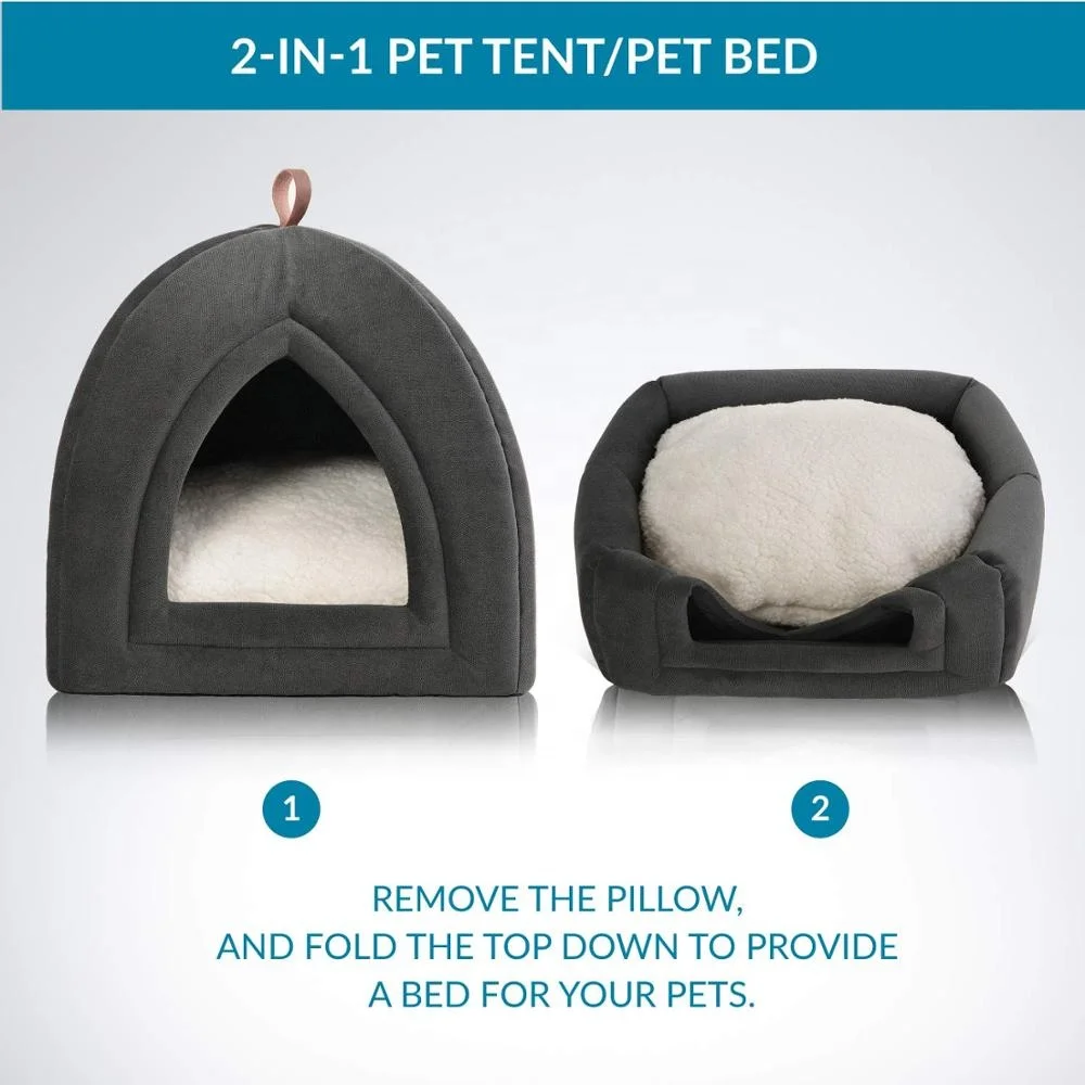 Wholesale Custom Pet Tent Cave Bed Cats Hut With Removable Washable Cushion Pillow