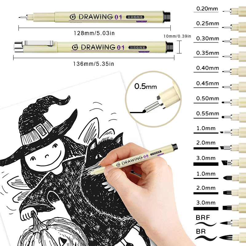 Good Quality Micro Fineliner Drawing Art Pens Multiline Black Needle Fine Point Drawing Pens Set