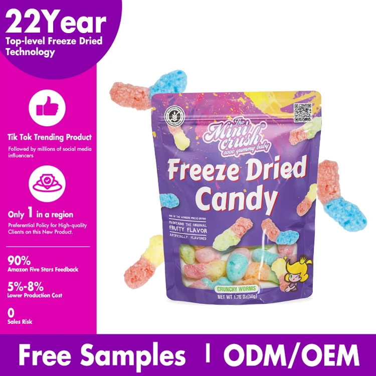 Crispy  Candies Freeze-Dried Sour Gummy Worms Sweet and Sour Confectionery