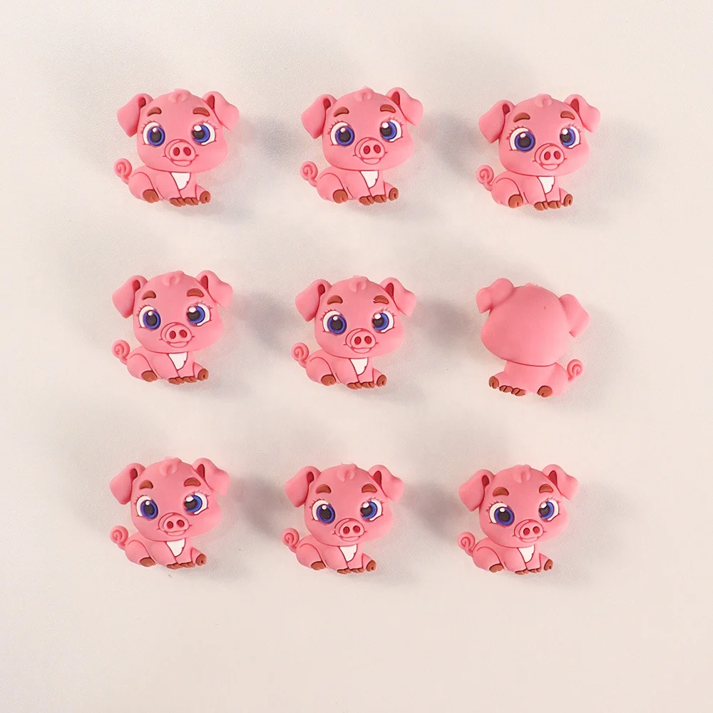 Exclusive customization 3D cartoon pink pig Silicone Baby Teething Beads for Pacifier Keychain Bracelet Silicone Chew Beads
