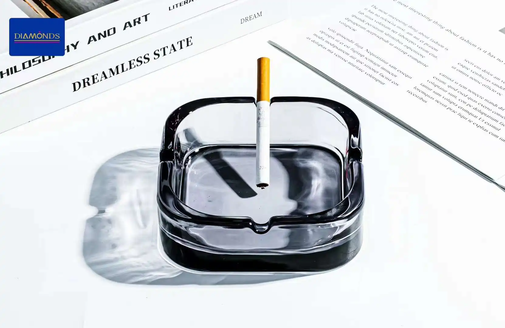 Square Ashtray Glassware Transparent Grey Amber Glass Cigarette Use Fashion New Design Eco-Friendly Manufacturer Supply