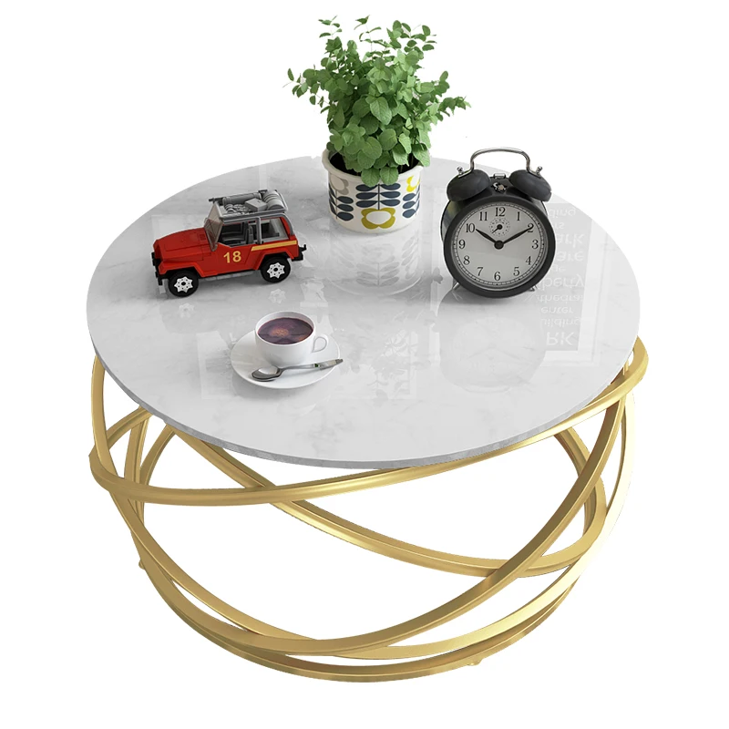 Customize Living Room Round Golden Shine Texture  Stainless Steel Modern Marble Top Coffee Table