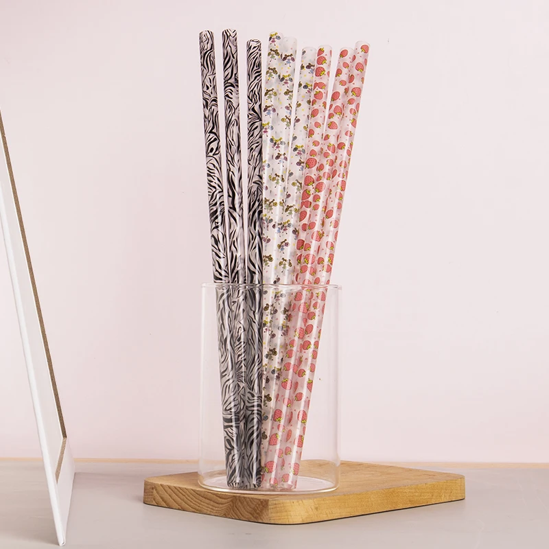 12 inch design printed straws, 10 mm reusable PP hard plastic printing straw, zebra decorative design straw for 40 tumblers mugs