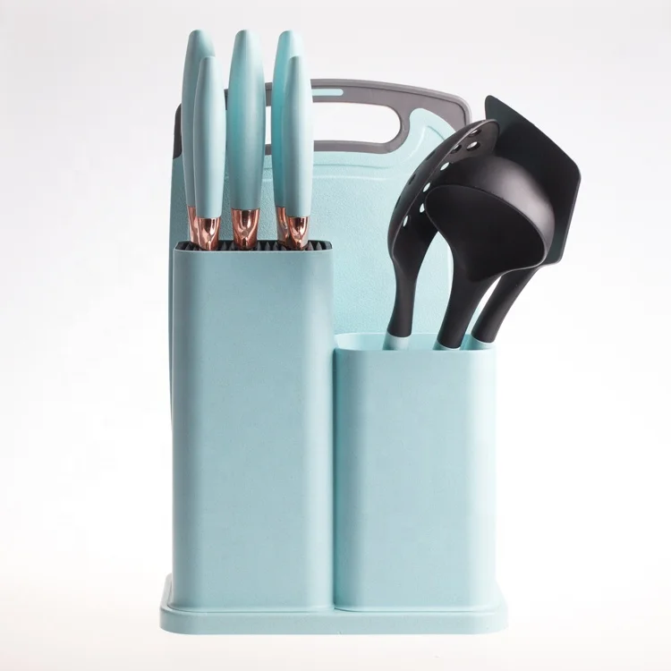 Knife and Silicone Cooking Utensil Set 10 Pcs Non-Stick Silicone Kitchen Utensils Set With holder Cooking Tools Kitchenware.