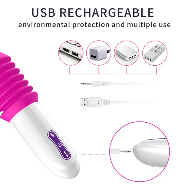 YIME Multi Frequency Retractable Vibrator G Spot Stimulating Silicone Thrusting Dildo Vibrator