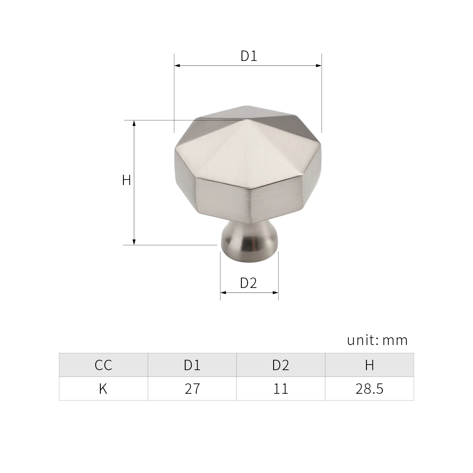 American Style Single Hole Hexagon Simple Cabinet Drawer Nordic Gold Zinc Alloy Wardrobe Door Knob 1478