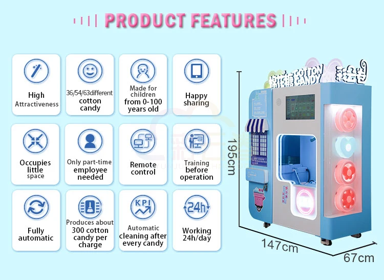 Factory Professional Fully Automatic Touch Screen Cotton Candy Vending Machines for Entrepreneurship