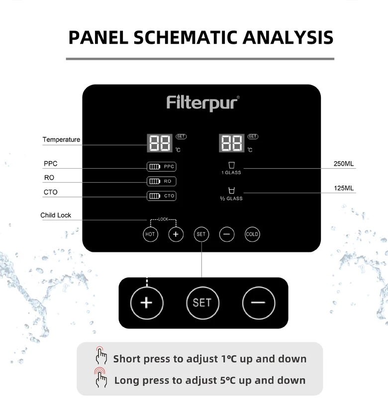 Filterpur 3 stages UV RO UF table top water dispenser hot and cold water purifier