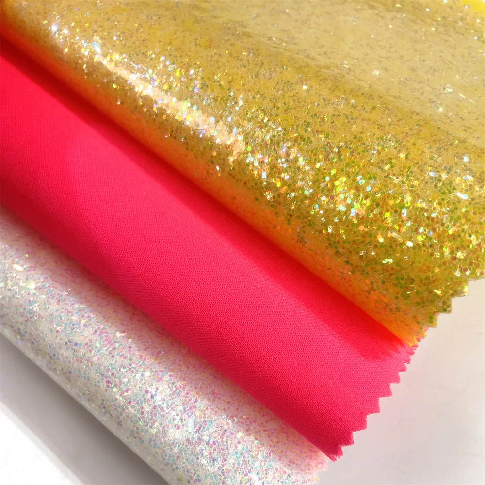Chunky Glitter TPU Vinyl Rolls Elastic Faux Leather Fabric Flocked Pattern Lady Shoes Cosmetics Bag Home Textile Sofa Made PVC