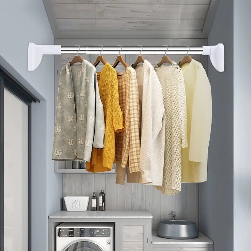 Wholesale Made in China Stainless Steel Square Head Telescopic Rod Shower Curtain Pole Extendable Curtain Rod