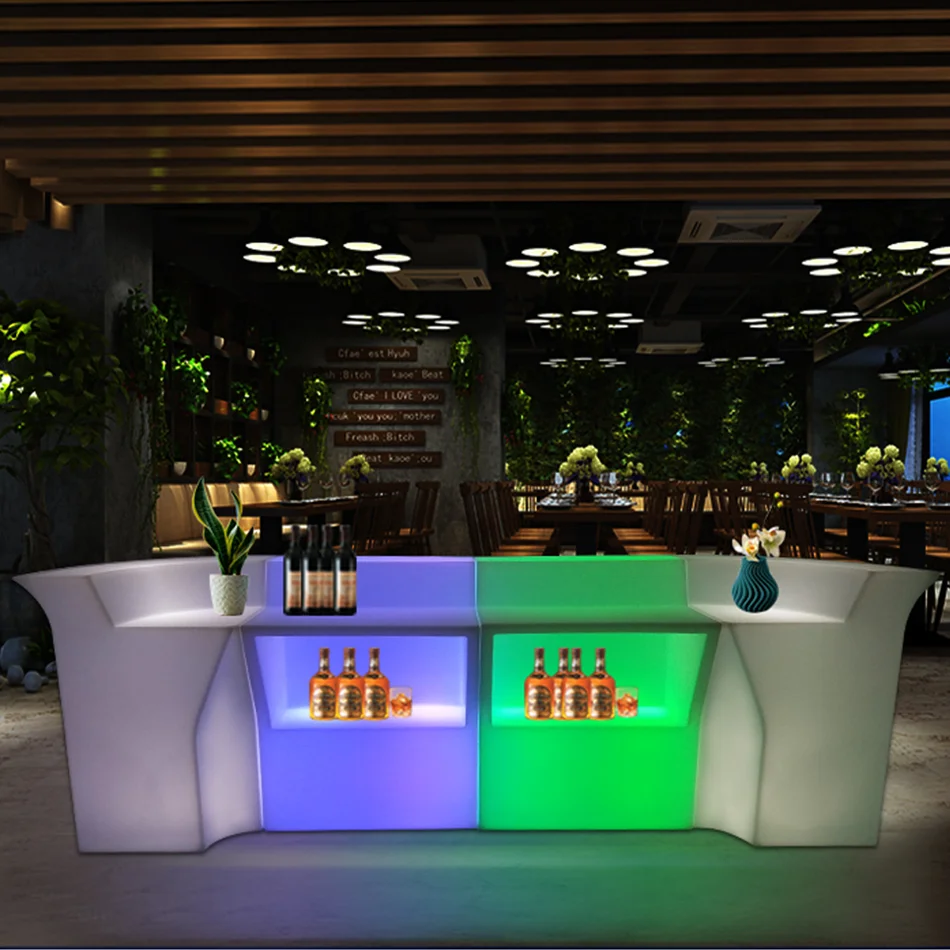 pe plastic glowing  led bar furniture portable mobile counter for events mostrador tienda restaurant bar led shelf