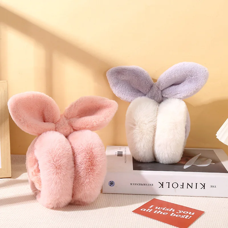 Wholesale Cute Funny Winter Rex Rabbit Fur Earmuff Girls Fashion Earmuffs Embroidered Monogrammed Bow Padded Ear Cuffs