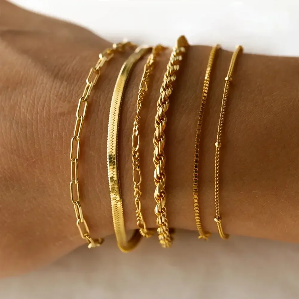Wholesale Minimalist Jewelry Stainless Steel Snake Chain Bracelet Gold Plated Herringbone Thin Chain Bracelet For Women Girls