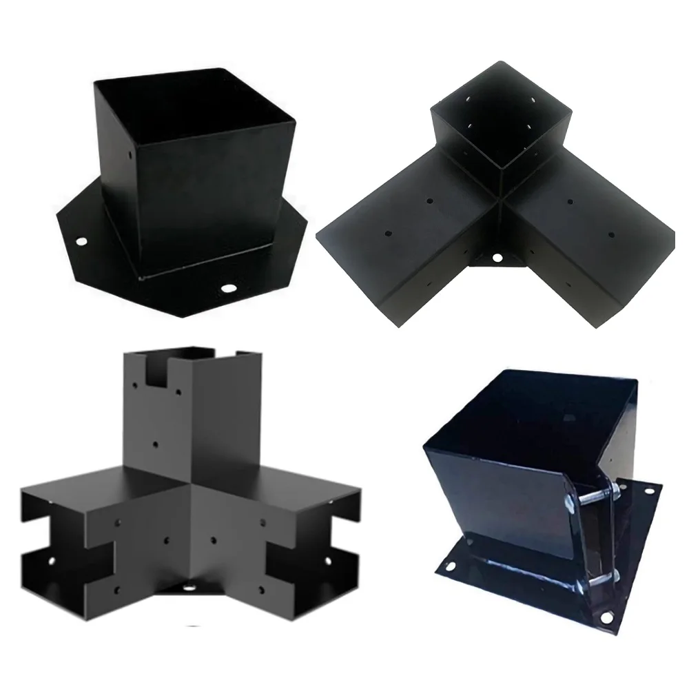 Elevated Wood Stand T Brackets Kit for 4 x 4 Lumber Steel Woodwork Pergola in Inch Measurements