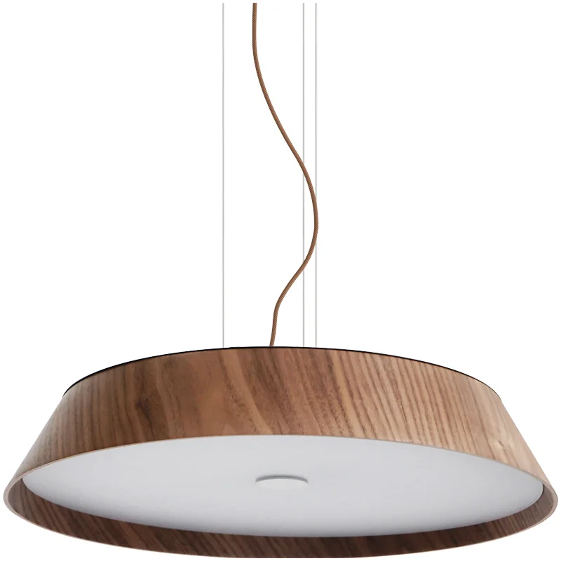 European Artistic Round Chandelier Modern Hanging Lamp Minimalist Style Dining Room Kitchen Oak Wood Pendant Light