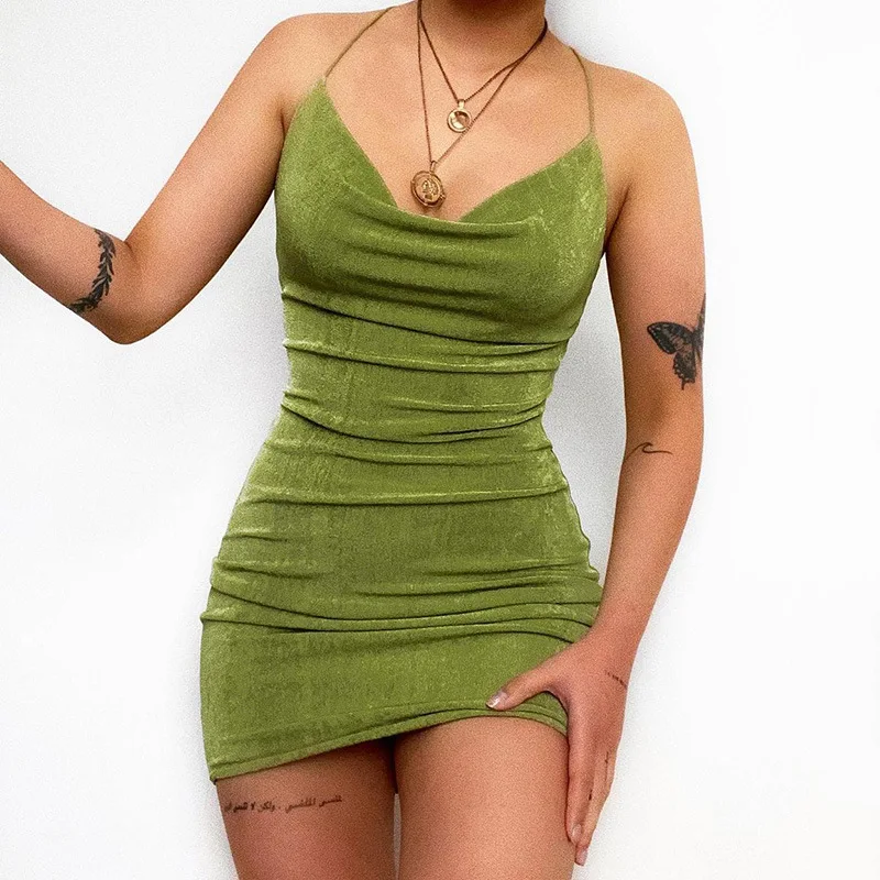 Fashion Women Solid Color Dress Sleeveless Short Dress Sexy Bodycon Summer Dress