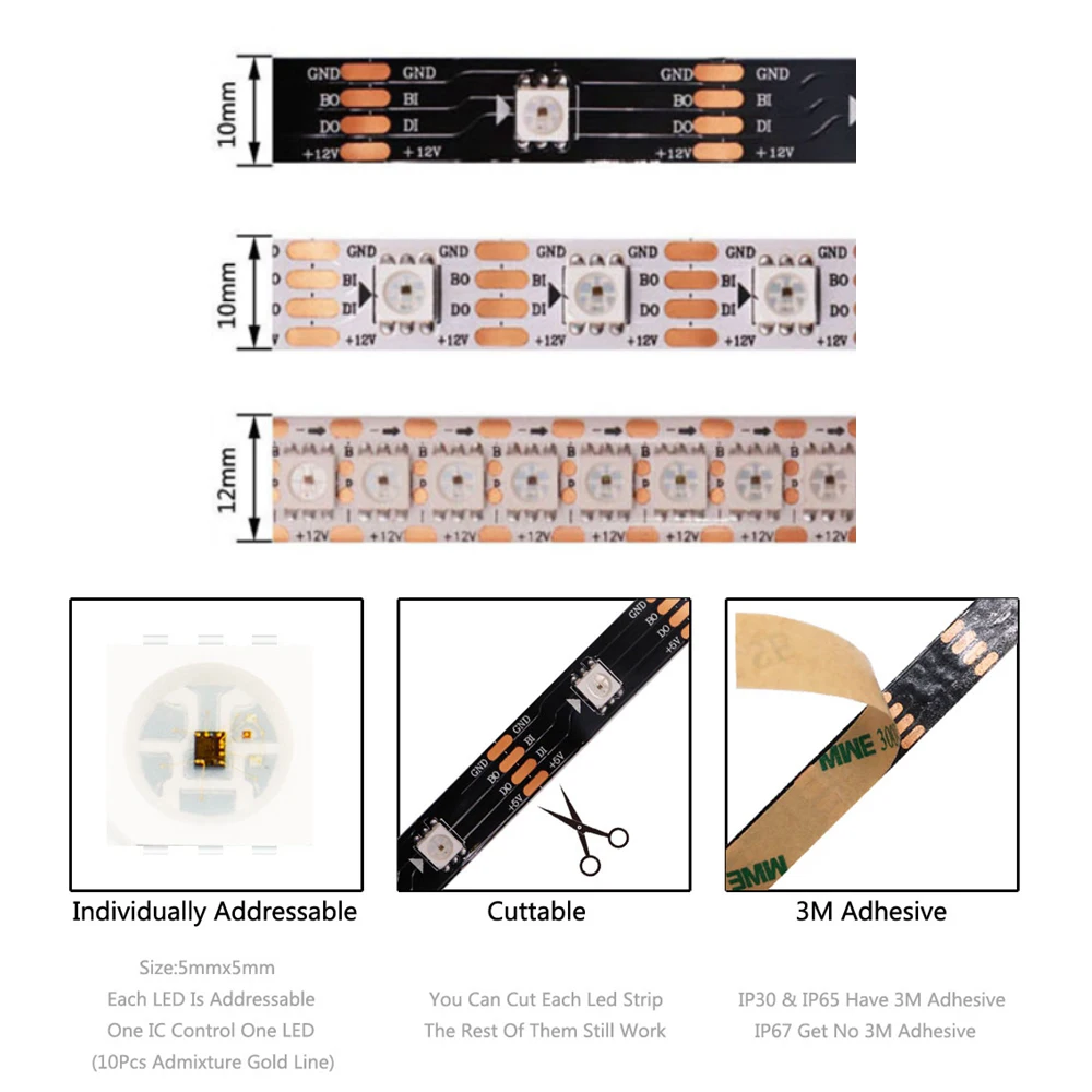 Модифицированная Светодиодная лента WS2815 WS2812B WS2813 индивидуально модифицируемые светодиодные лампы RGB с двойным сигналом 30/60/100/144 светодиодов/м 12 В постоянного тока