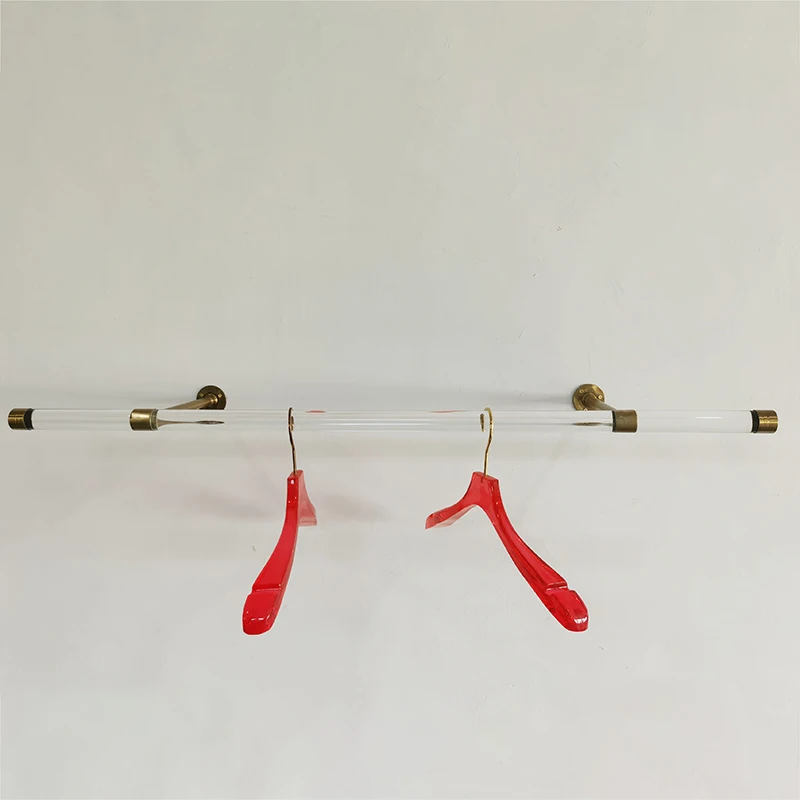 Wall Mounted Boutique Furniture Acrylic Clothing Hanger Gold Wall Mounted Clothing Rack Display Stand