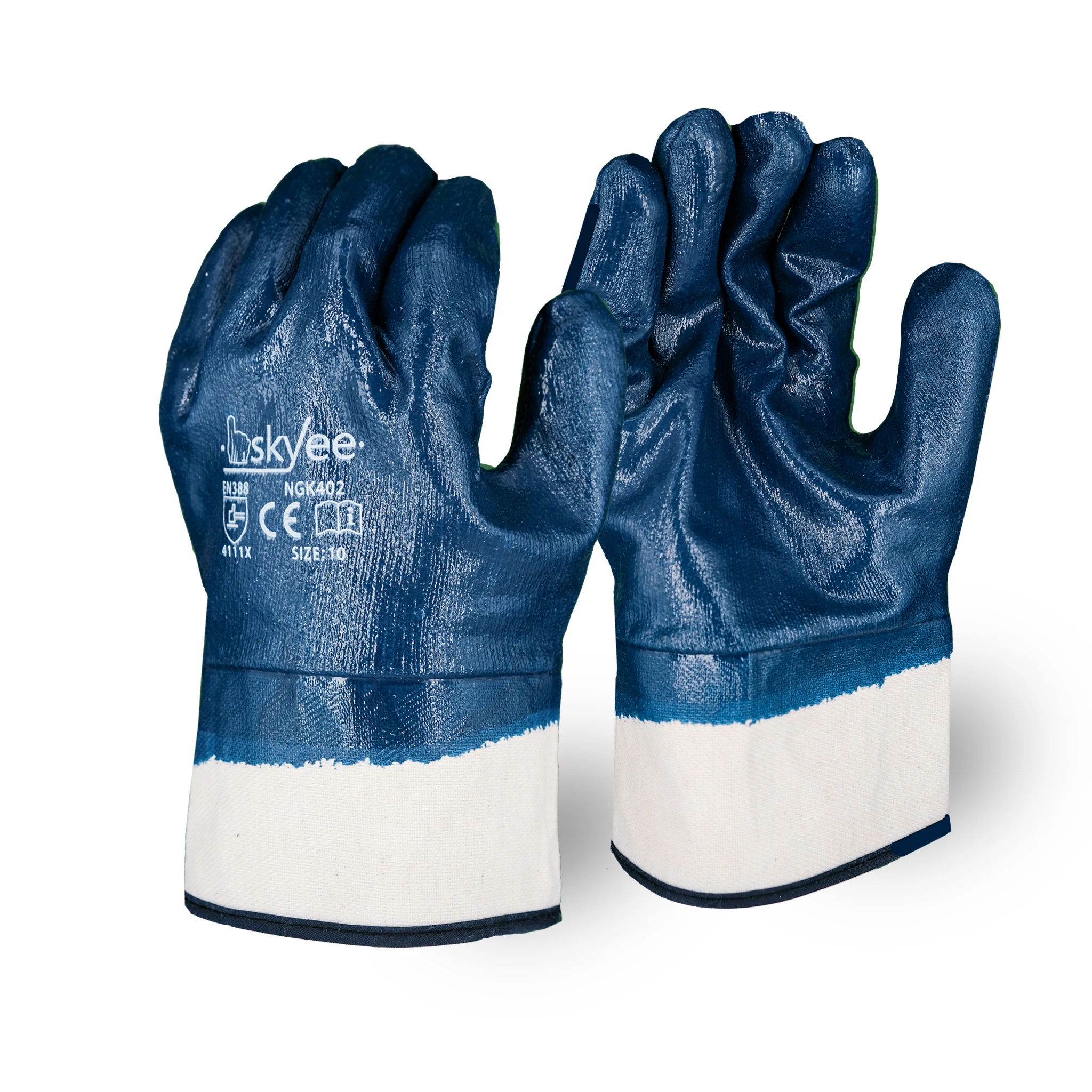 SKYEE custom nitrile coated cotton chemical resistant protection hand work industrial construction gloves for petrochemical