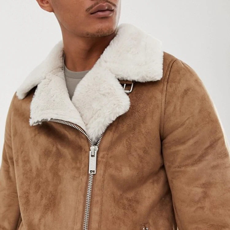 men winter jacket 100% polyester faux fur lining tan aviator jacket