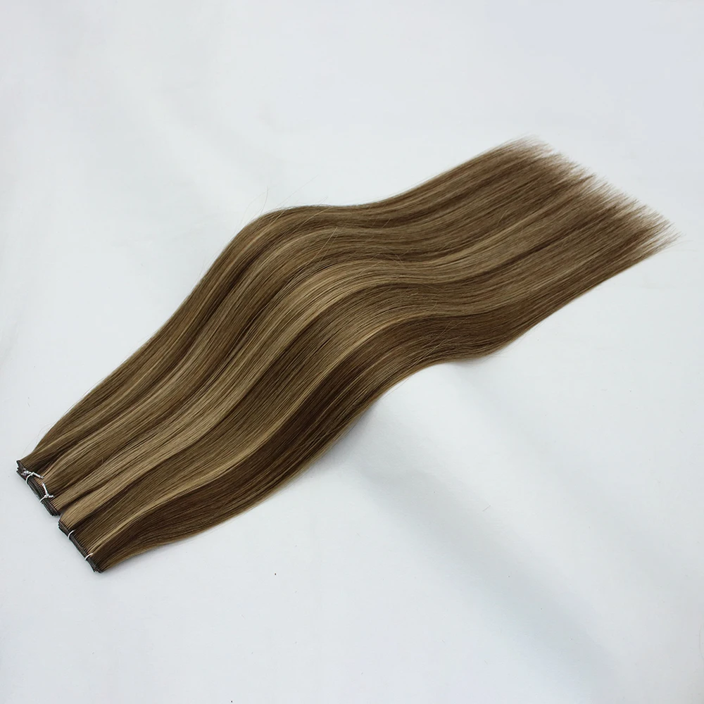 Wholesale Russian Virgin Double Drawn Hair Thin Blonde Hair Extensions Invisible Genius Weft Hair