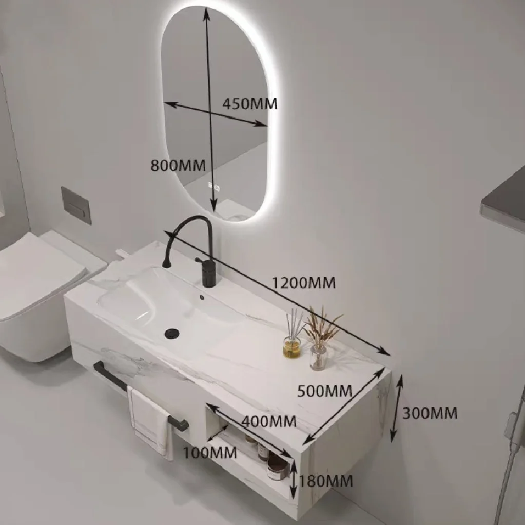 NEW Wall mounted Sintered stone basin marble bathroom sink wash basins with mirror and cabinets vanity