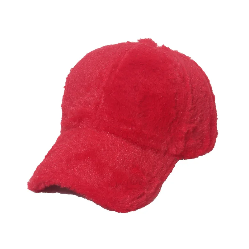 Fashion Outdoor Faux Fur Thickened Hat Curves Brim Adjustable Fluffy Classic Warm Wool Baseball Cap Hat
