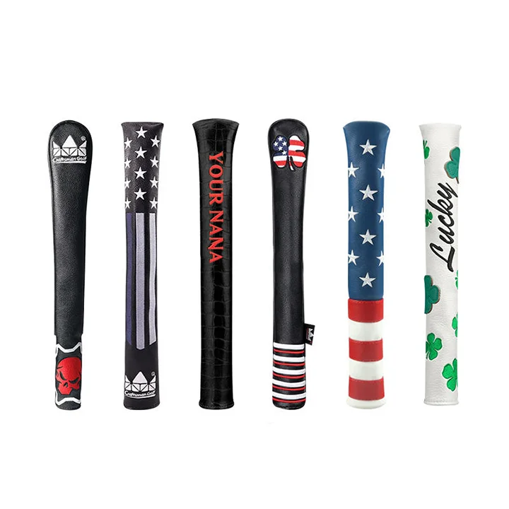 Custom Logo Embroidery High Quality PU Leather Golf  Alignment Stick Cover
