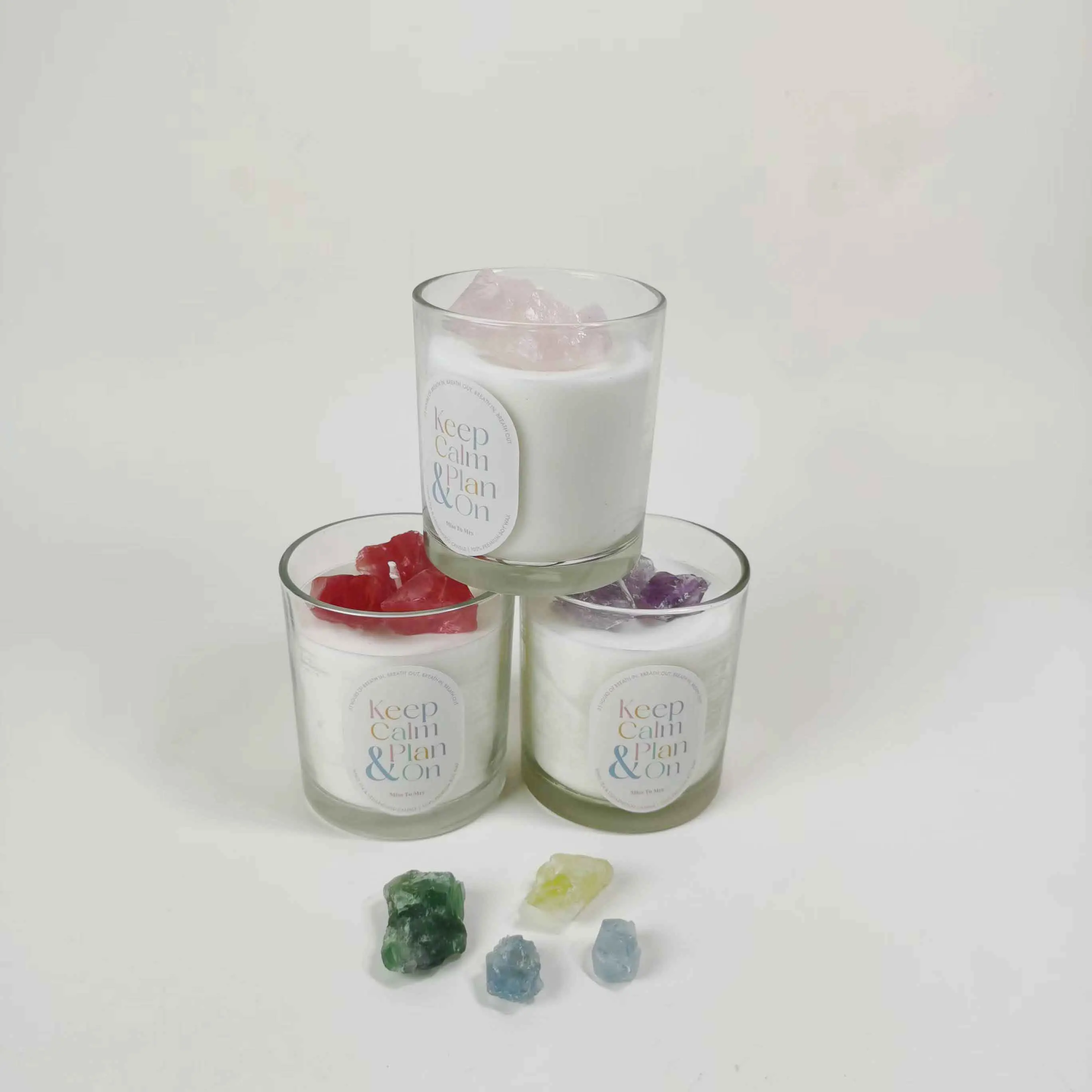 Wholesale luxury scented Soy wax healing crystal candles for chakra, home decor, gift set