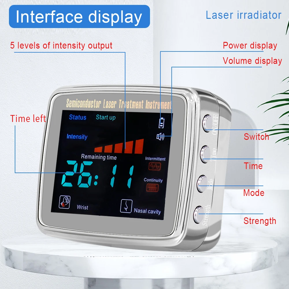 650nm Red Laser Therapy Watch LLLT Diode for Diabetes High Blood Pressure Cholesterol Rhinitis Treatment