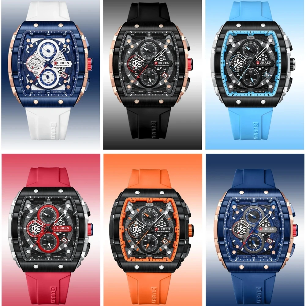 CURREN 8442 Man WristWatch Waterproof Chronograph Men Watch Military Top Brand Luxury White Silicone Original Sport Male Clock